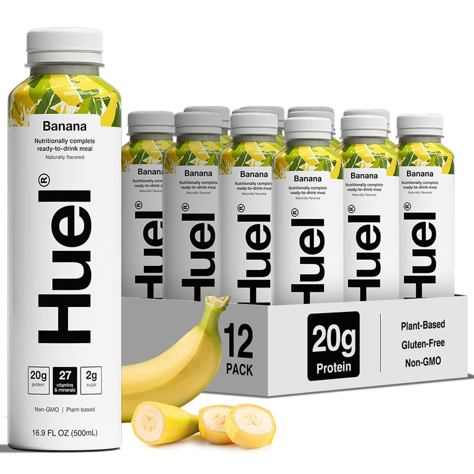 Huel Ready-to-Drink Banana bottle offers convenient protein-packed nutrition for busy mornings