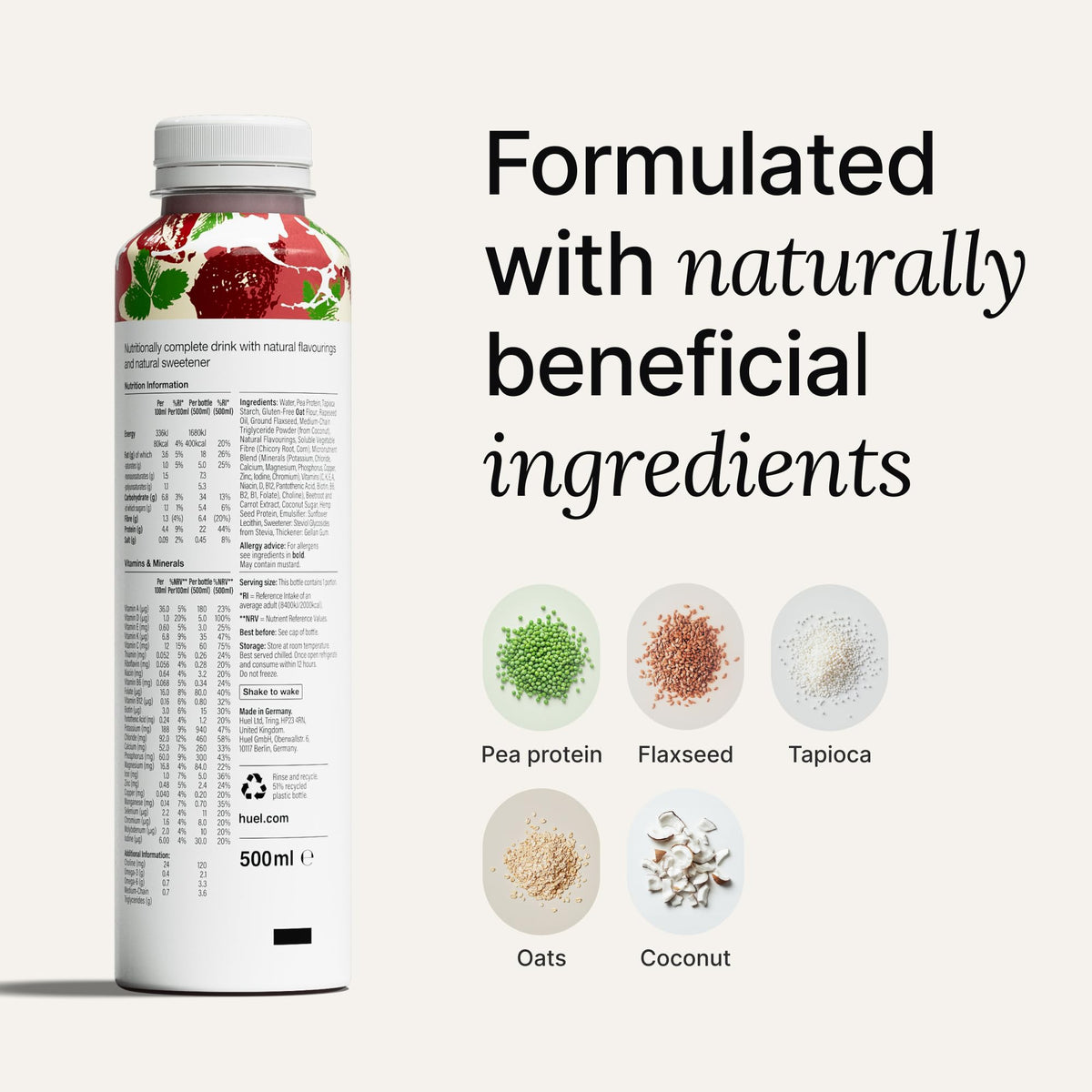 Huel Ready-to-Drink Strawberry in a glass—nutritionally complete shake with strawberry notes.