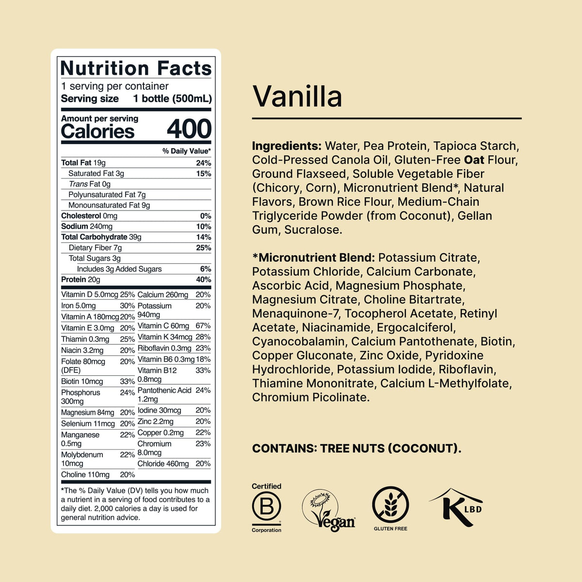 Vanilla flavor poured into glass reveals smooth texture.