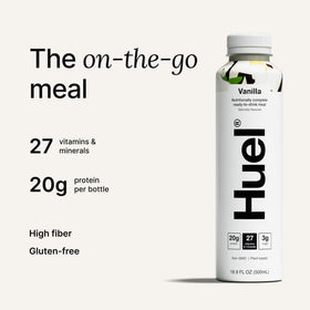Close-up of Vanilla RTD label highlights essential vitamins and minerals.