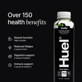 Huel Vanilla packaging on shelf ready-to-buy