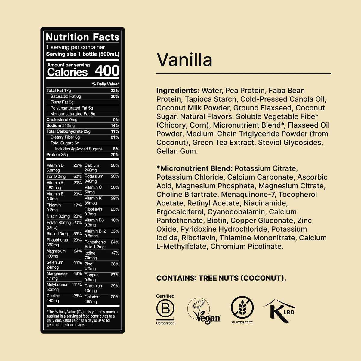 Huel vanilla bottle with glass, ready-to-drink