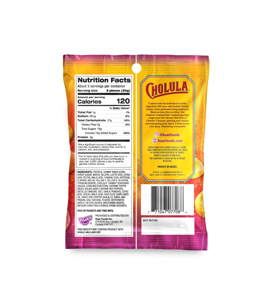 HUER Cholula Chamoy Tropical Gummy Rings pineapple offer tropical sweetness and spice