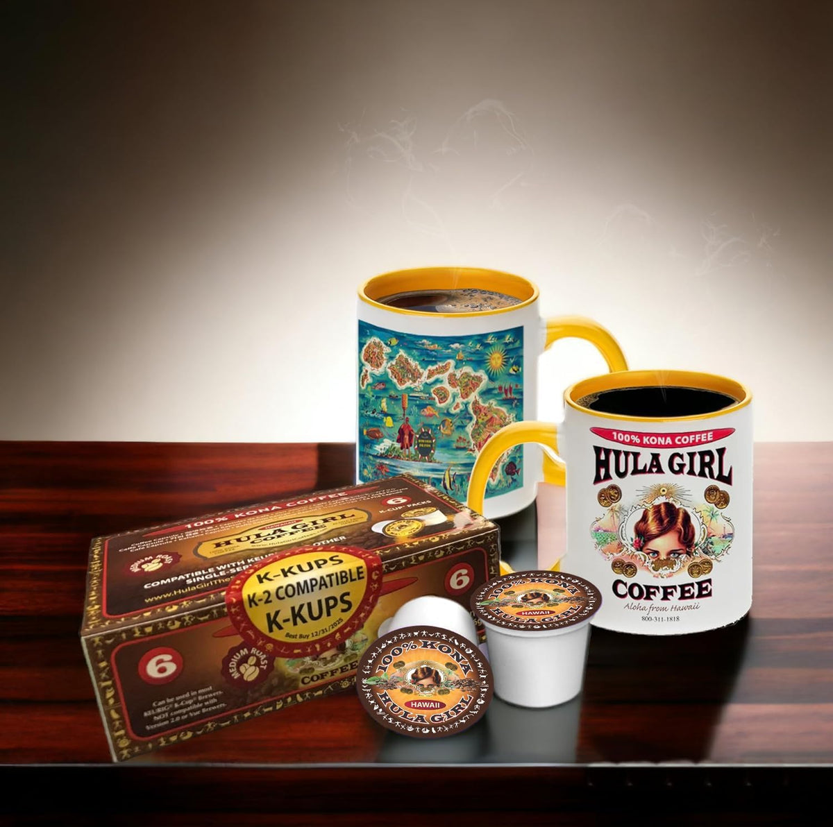 A close look at Hula Girl Kona aroma from the cup.