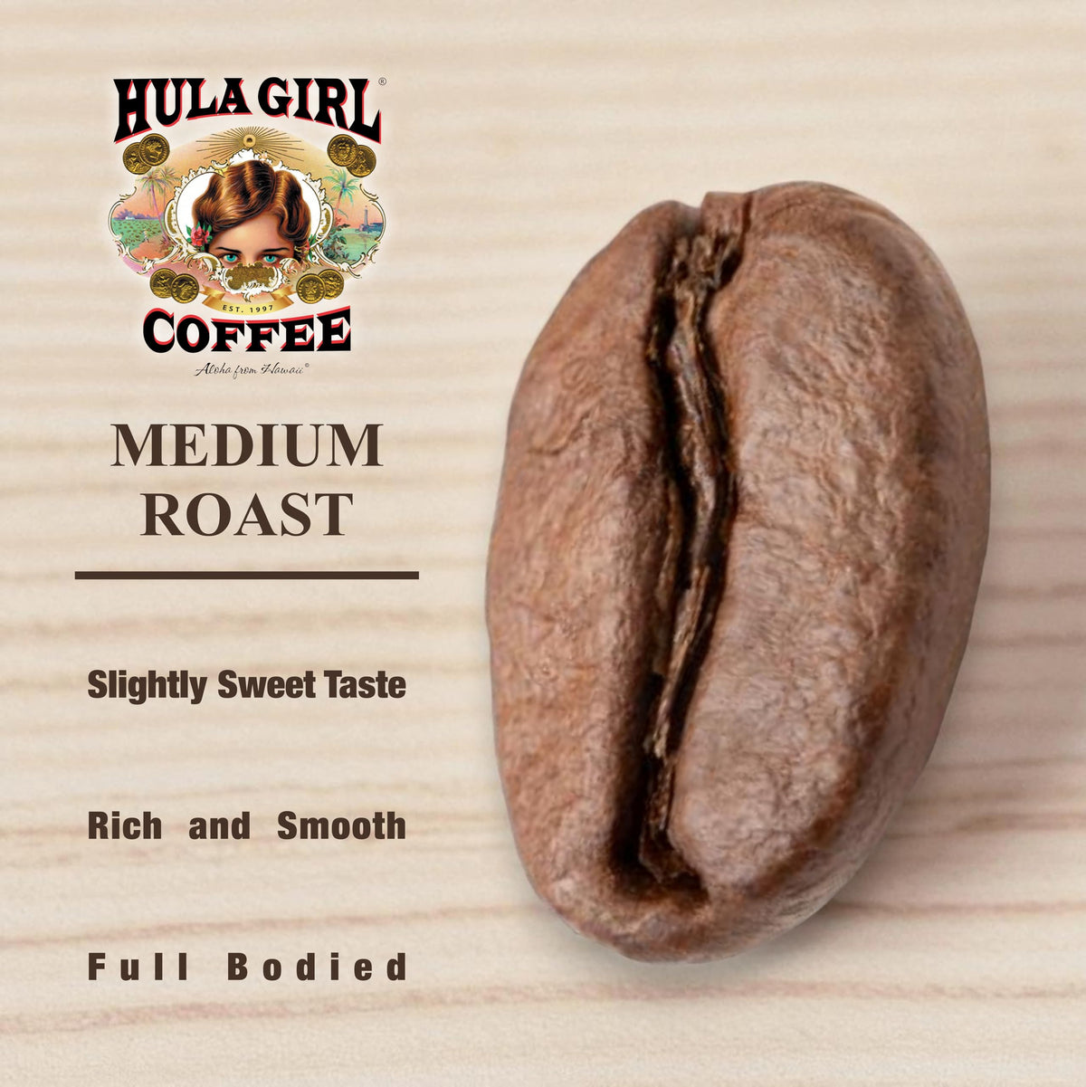 Hula Girl Kona Coffee resealable packaging preserves aroma between brews