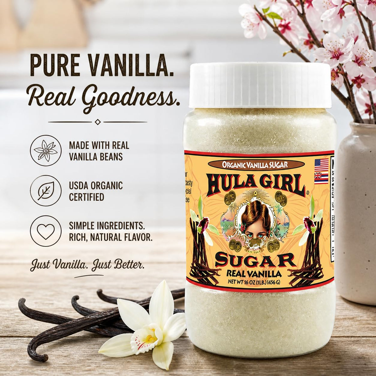Hula Girl Vanilla Sugar in latte adding caramel notes