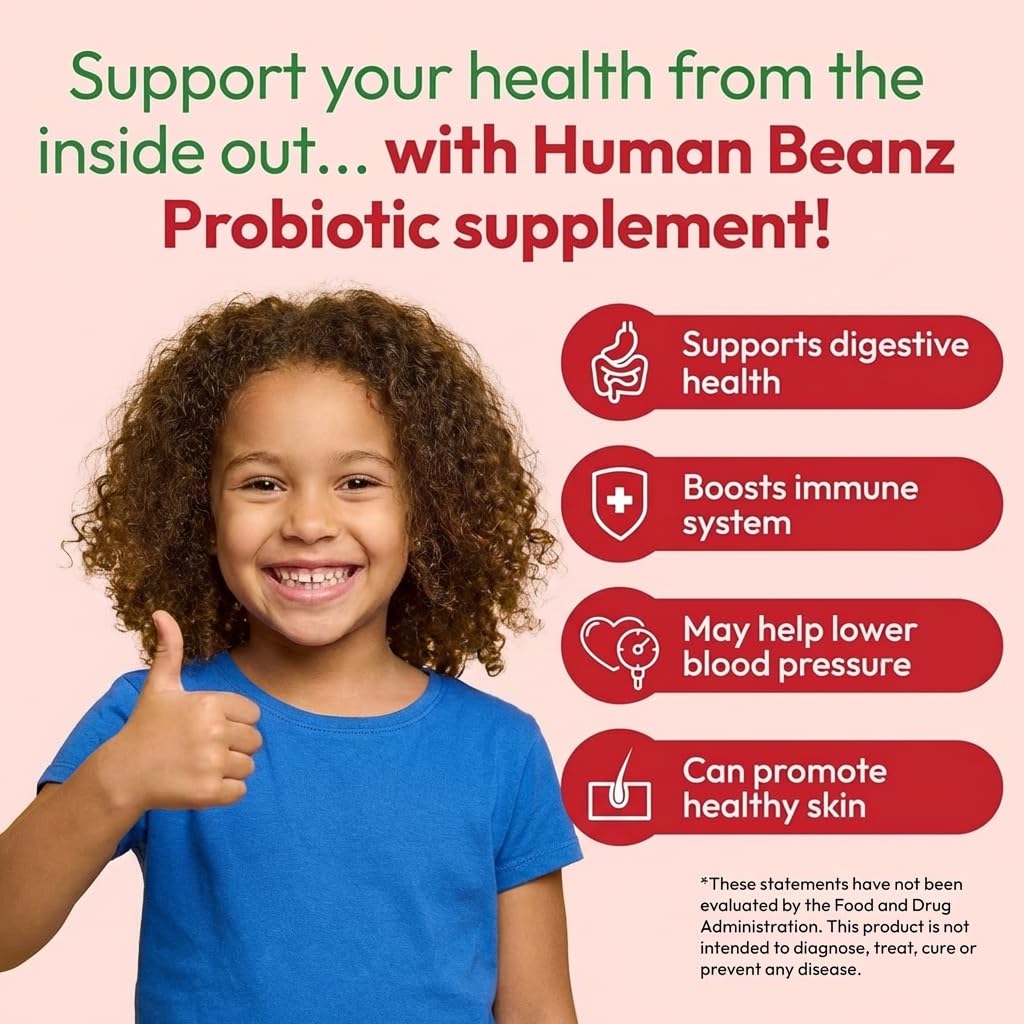 Human Beanz probiotic jelly beans image emphasizes immune support through gut health.