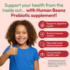 Human Beanz probiotic jelly beans image emphasizes immune support through gut health.