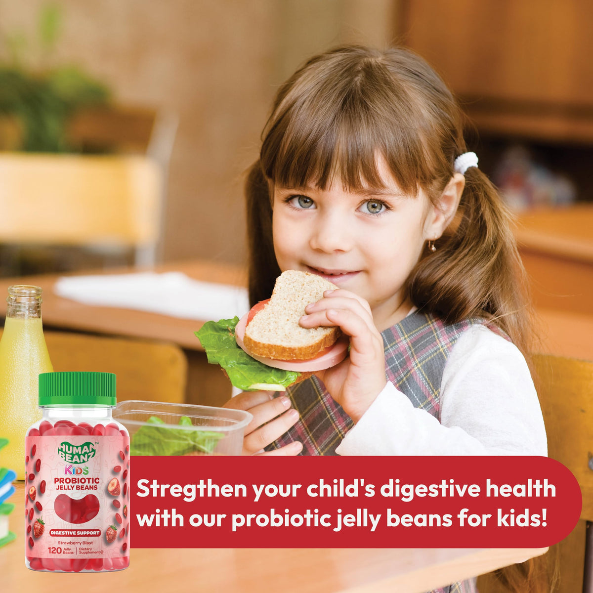 Human Beanz probiotic jelly beans kosher gluten-free label on package for family use.