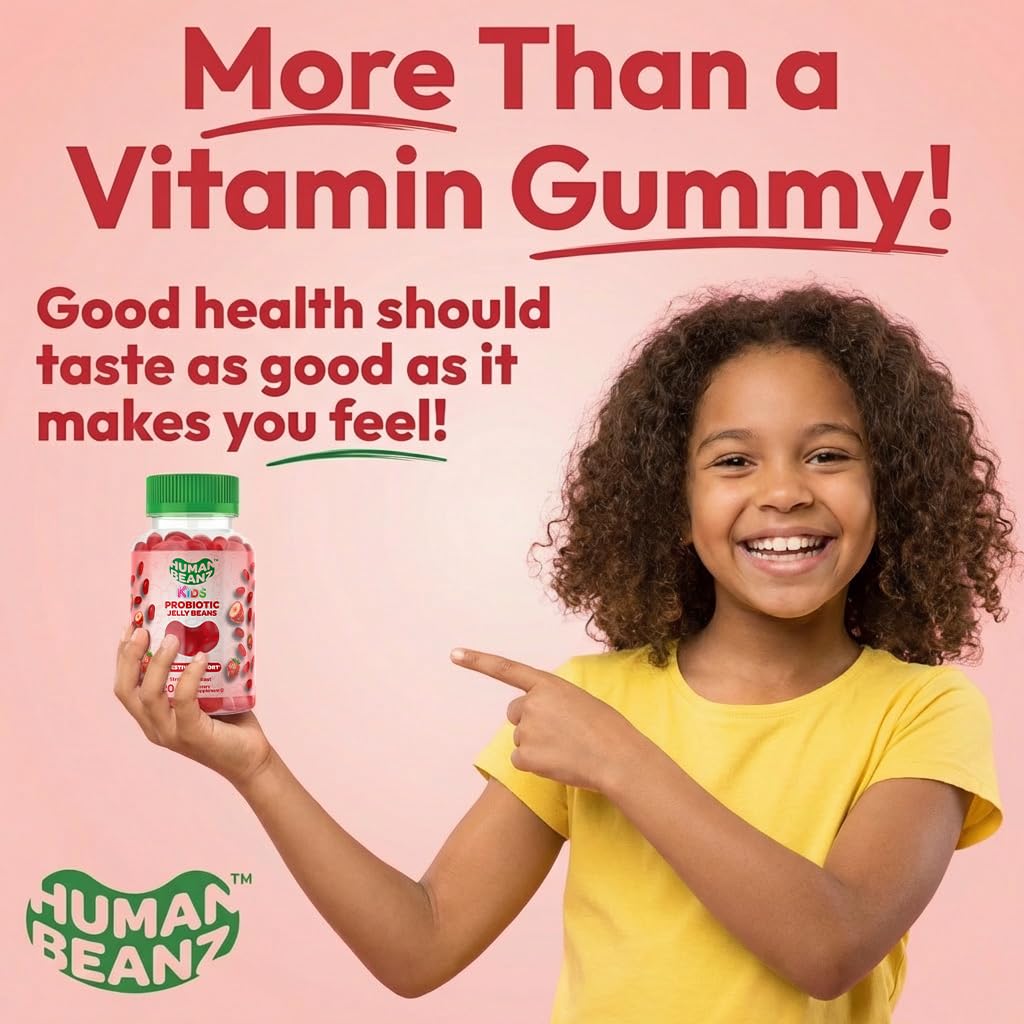 Human Beanz probiotic jelly beans nut-free snack design suitable for classrooms.