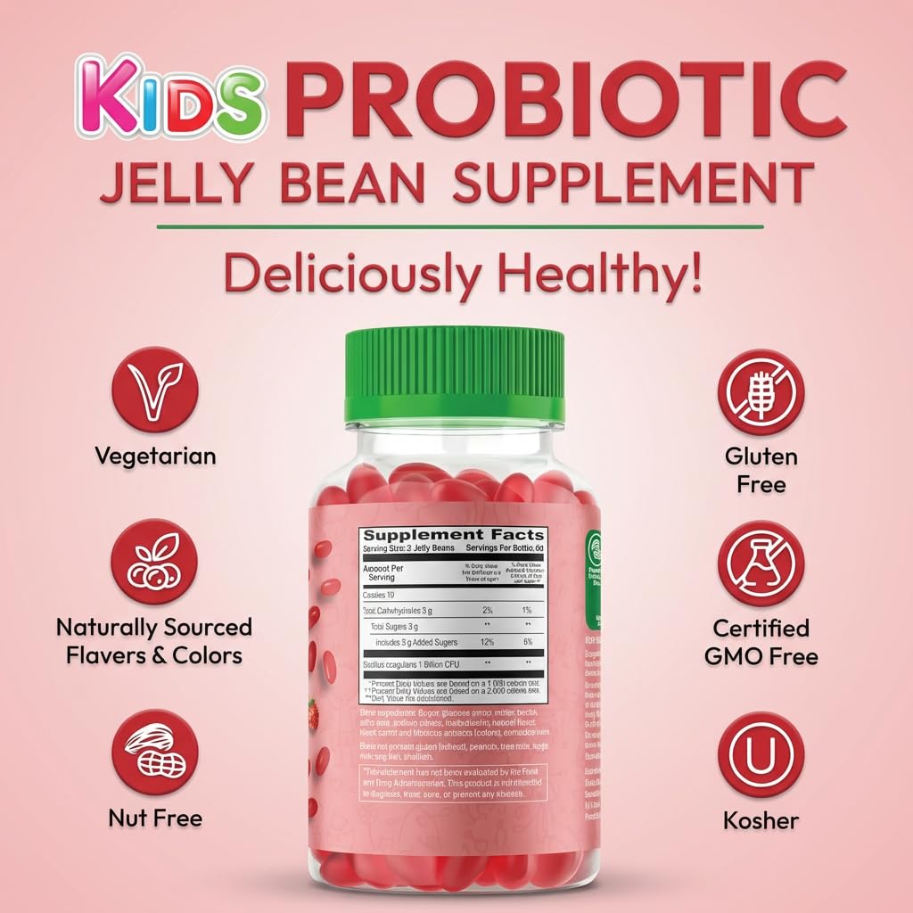 Human Beanz probiotic jelly beans health-focused close-up underlines benefits for kids.