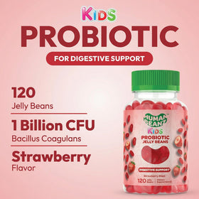 Human Beanz probiotic jelly beans serving pouch for easy daily nutrition in children.