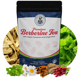 Human Body Clinic Organic Berberine Tea packaging highlights ethical sourcing and premium quality