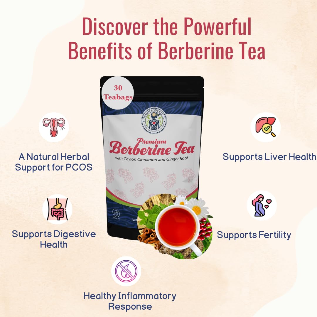 Human Body Clinic Organic Berberine Tea tea bags ready for a soothing daily ritual