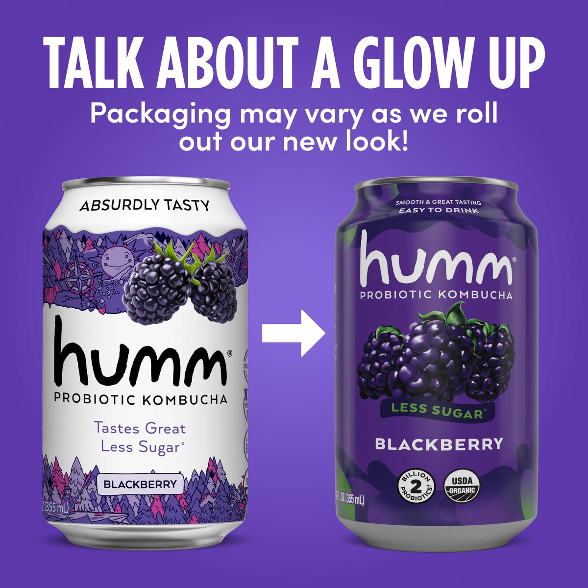 Humm Blackberry label detail showcases real ingredients and sugar-conscious recipe.