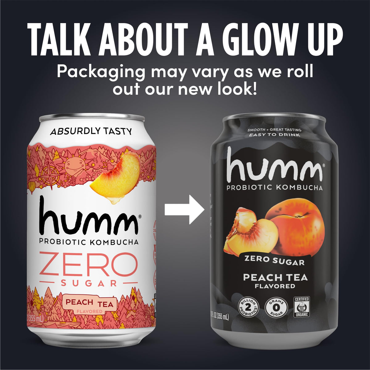 Shelf-stable Humm can showing no refrigeration needed.