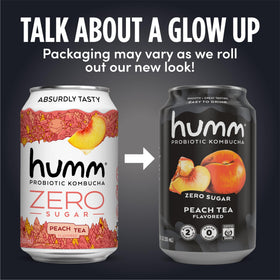 Shelf-stable Humm can showing no refrigeration needed.