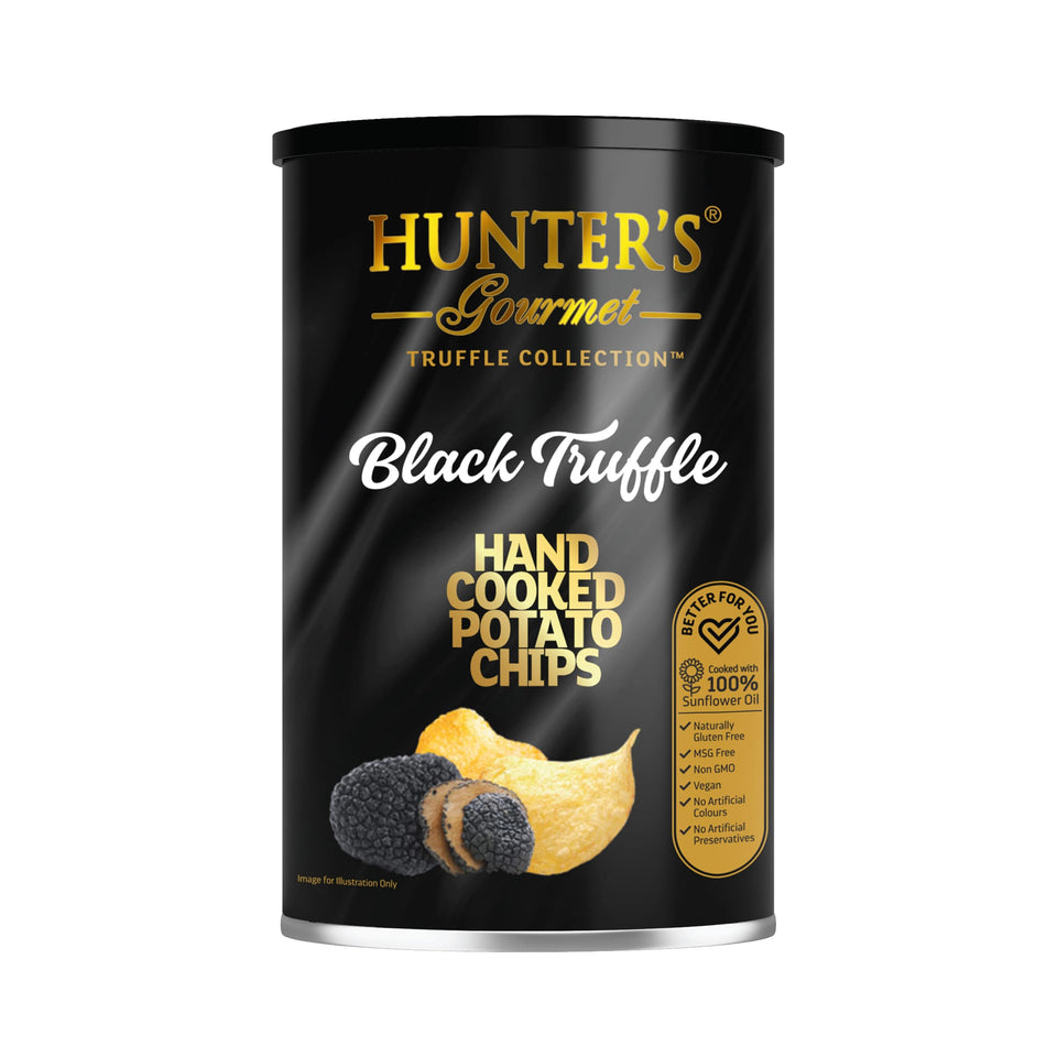 Hunter's Gourmet Black Truffle Chips highlight premium aroma and gourmet crunch for elegant snacking.