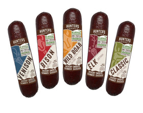 Hunters Reserve Taste of the Wild sausages in a hickory-smoked gift box for variety