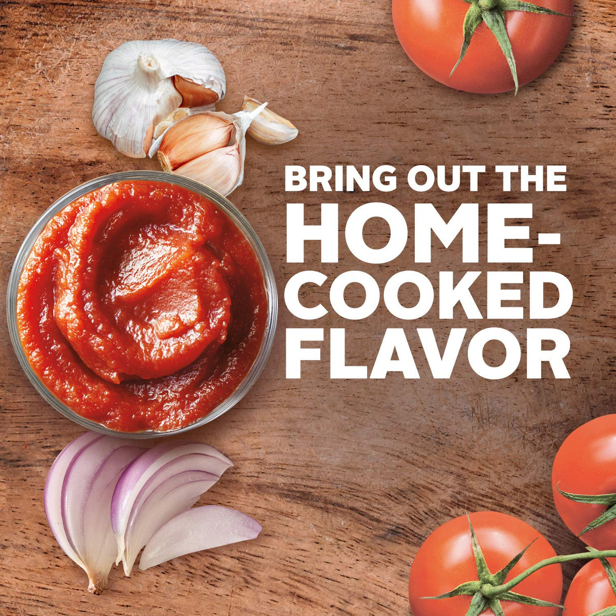 Hunt's Tomato Sauce canning process close-up conveys robust flavor.