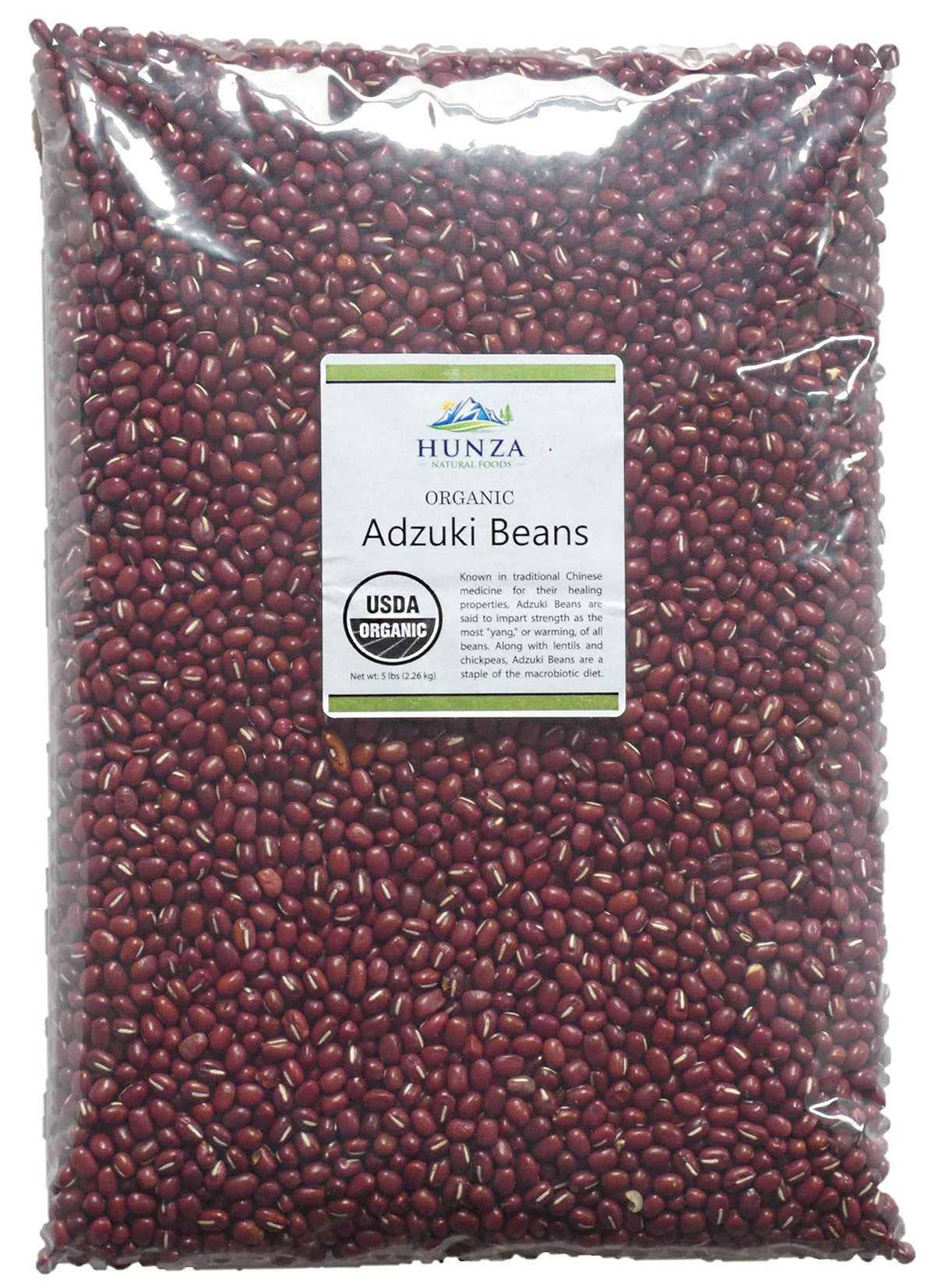 Hunza Organic Adzuki Beans 5lbs packaging with organic label.