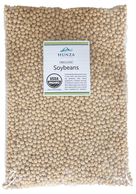 Hunza Organic Soybeans in a 5 lb packaging bag for bulk pantry storage.
