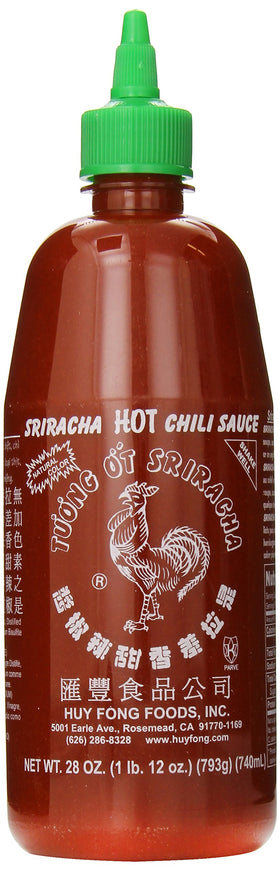 Huy Fong Sriracha bottle pour adds bold heat to sauces and meals