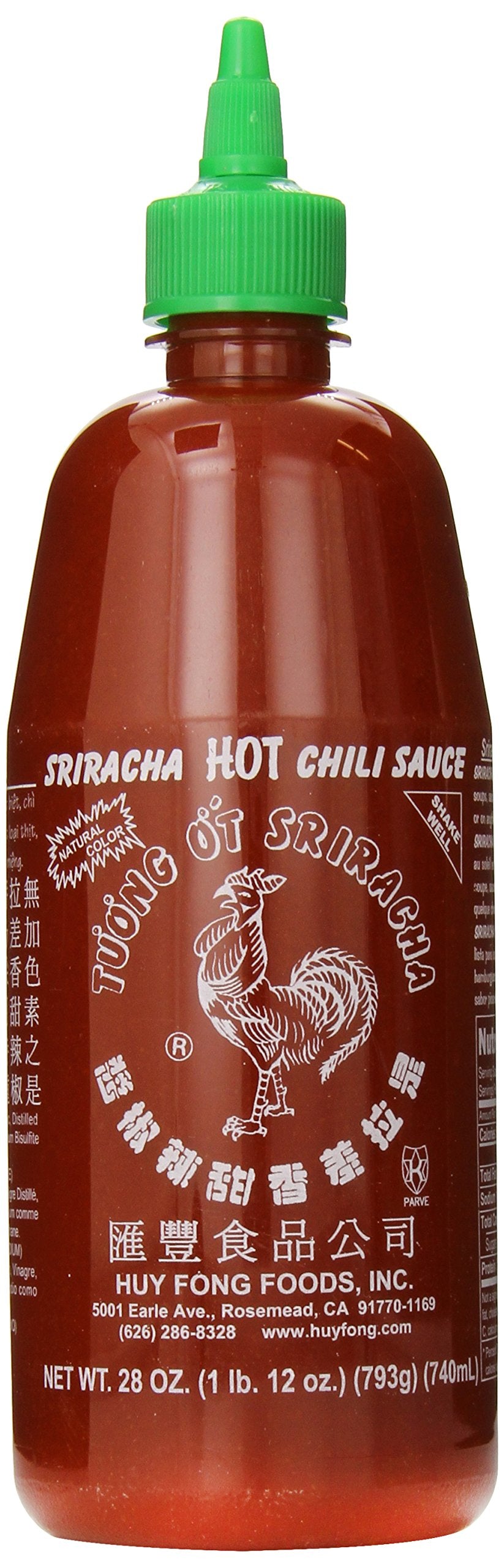Huy Fong Sriracha bottle pour adds bold heat to sauces and meals