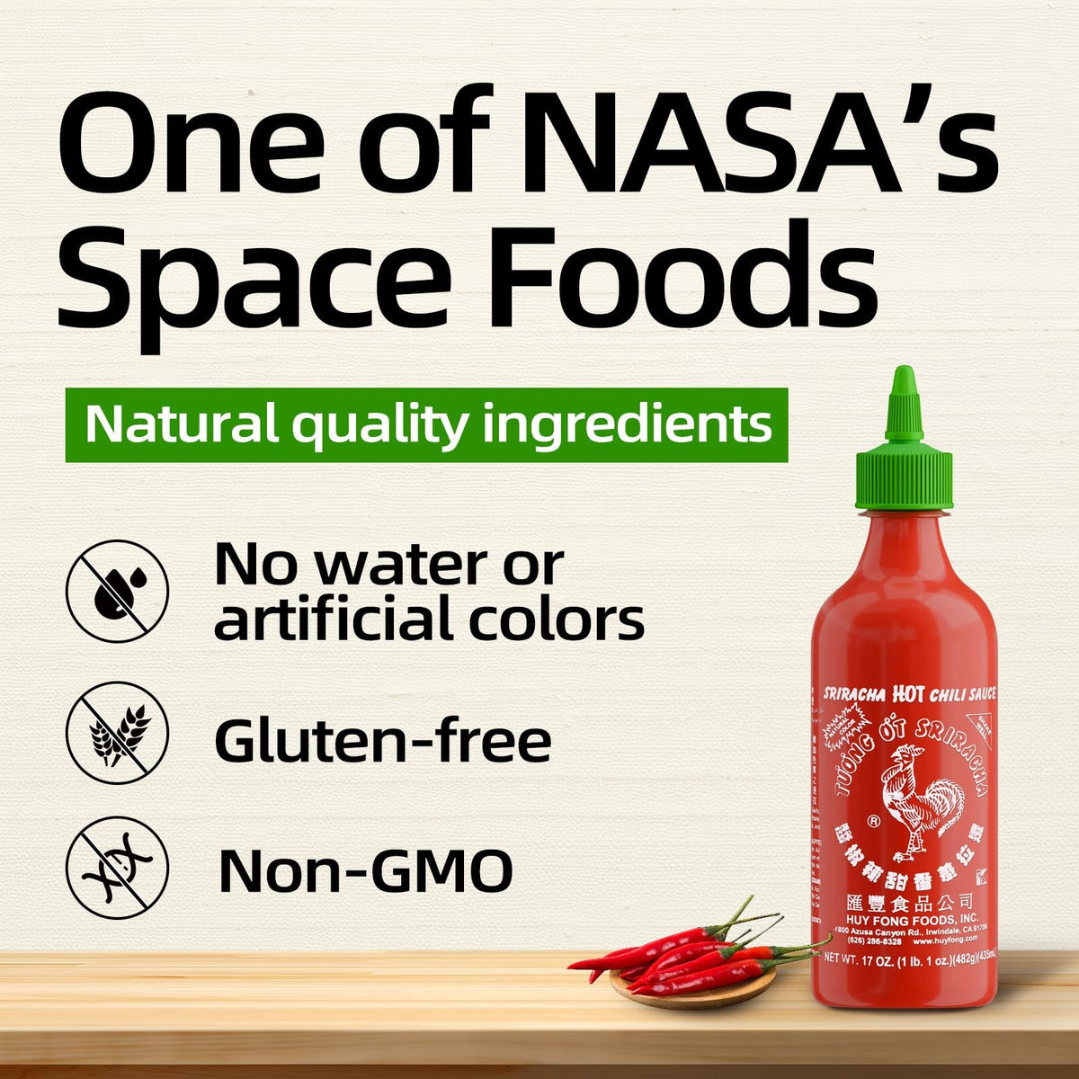 Closeup of Huy Fong Sriracha label highlighting authenticity and classic packaging.