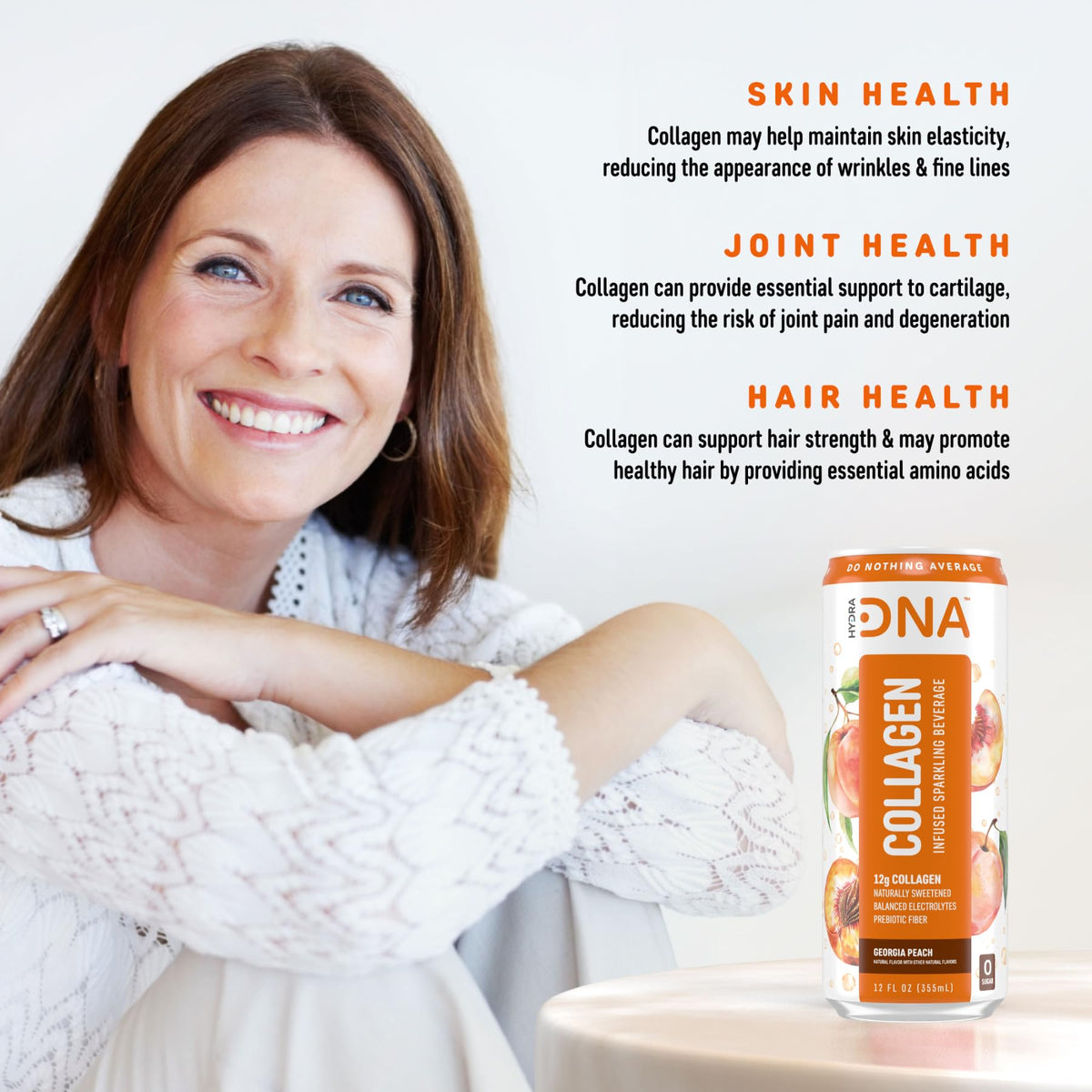 HYDRADNA Georgia Peach nutrition panel cropped to show 12 g collagen per serving