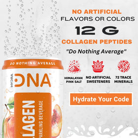HYDRADNA Georgia Peach pack image highlights convenient 12-pack for on-the-go hydration