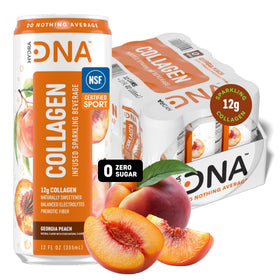 HYDRADNA Georgia Peach sparkling bottle shows refreshing flavor with collagen hydration potential