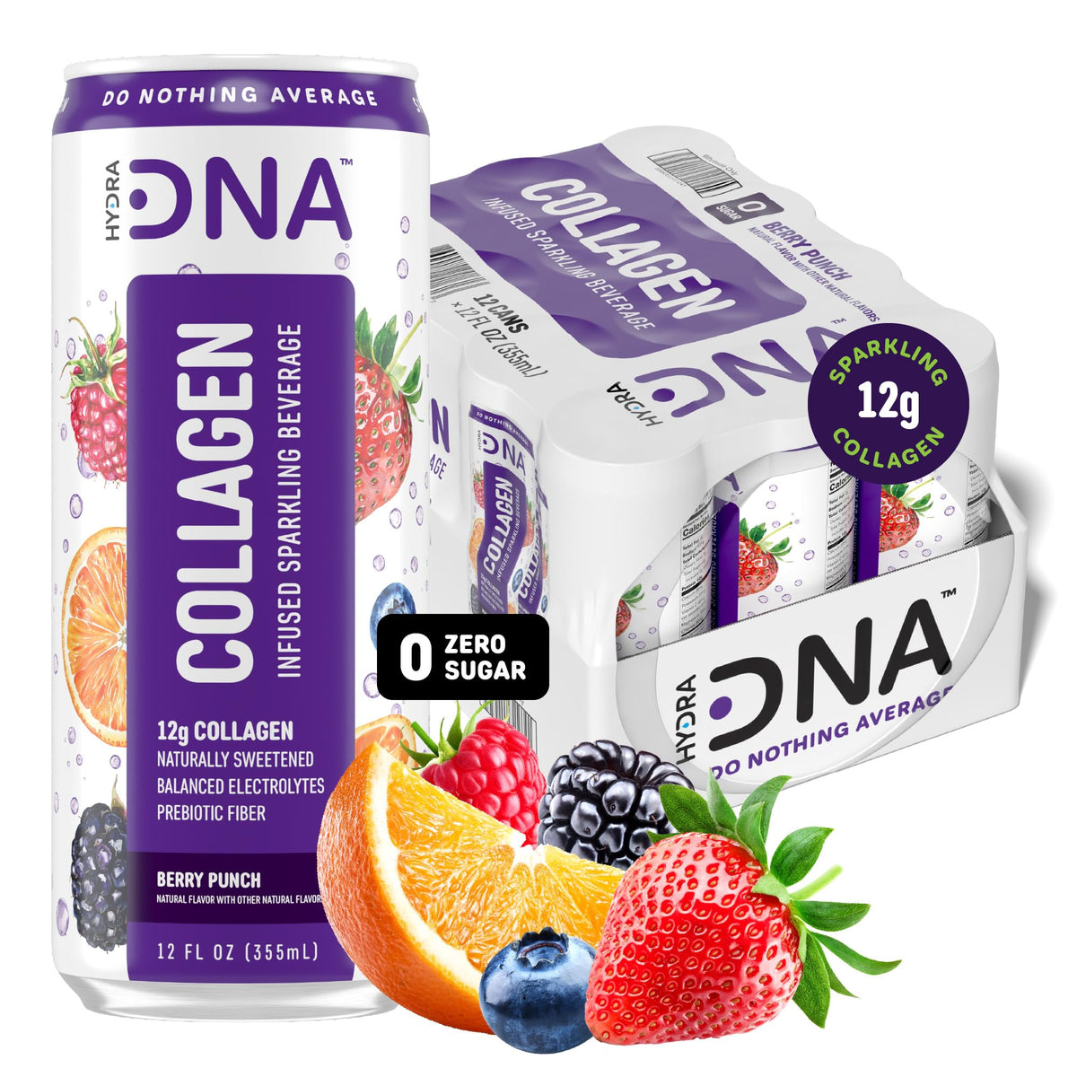 HYDRADNA Sparkling Collagen Water Berry Punch can provides refreshing, sugar-free hydration with 12 g collagen.