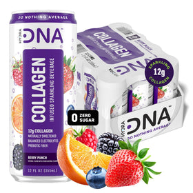 HYDRADNA Sparkling Collagen Water Berry Punch can provides refreshing, sugar-free hydration with 12 g collagen.