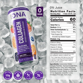 HYDRADNA Sparkling Collagen Water Berry Punch glass-pour highlights the berry flavor and clean ingredients.