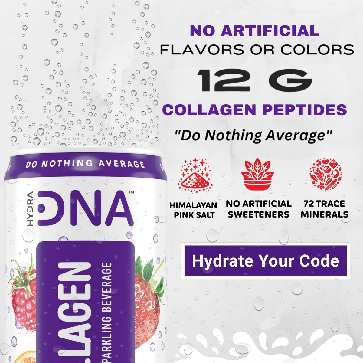 HYDRADNA Sparkling Water Berry Punch bubbles closeup conveys crisp texture and aroma.