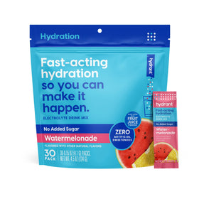 HYDRANT Hydrate stick packet open, ready for quick hydration with zero sugar benefits.