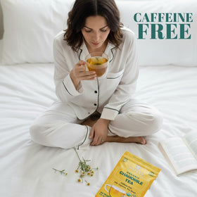 Hot cup of HYLEYS Chamomile tea ready for a cozy moment.