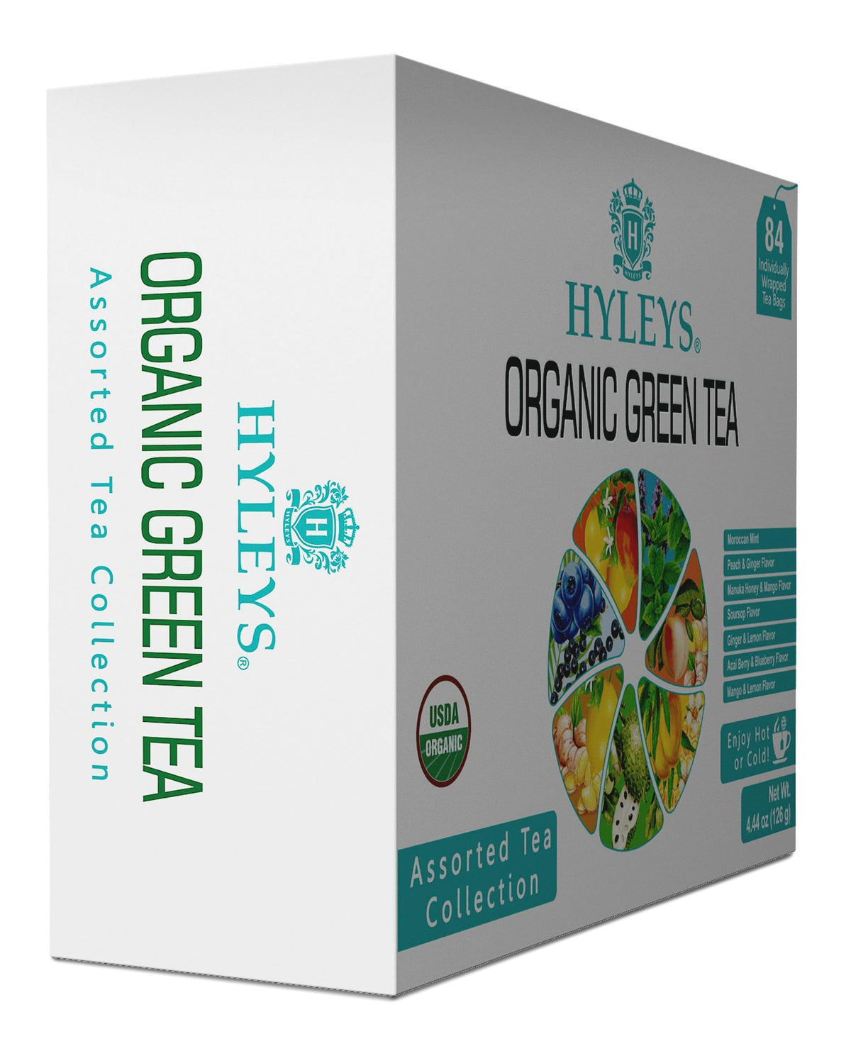 Hyleys Organic Green Tea ginger lemon flavor, refreshing aroma for afternoon breaks