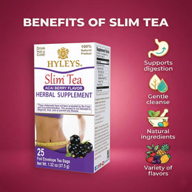 Hyleys Slim Tea Acai Berry tea bags ready for a calming, nightly ritual.