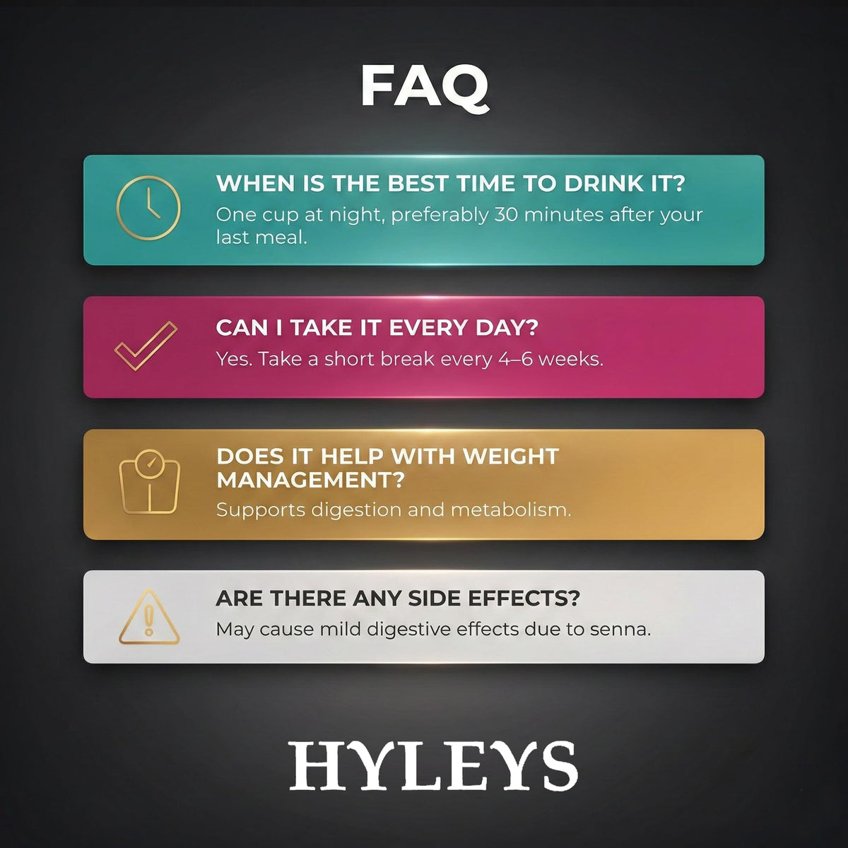 Hyleys Slim Tea steaming cup conveys cozy evening ritual and relaxation.