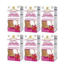 Hyleys Slim Tea Pomegranate flavor tea bags foil pack emphasizes freshness and convenient nightly routine.