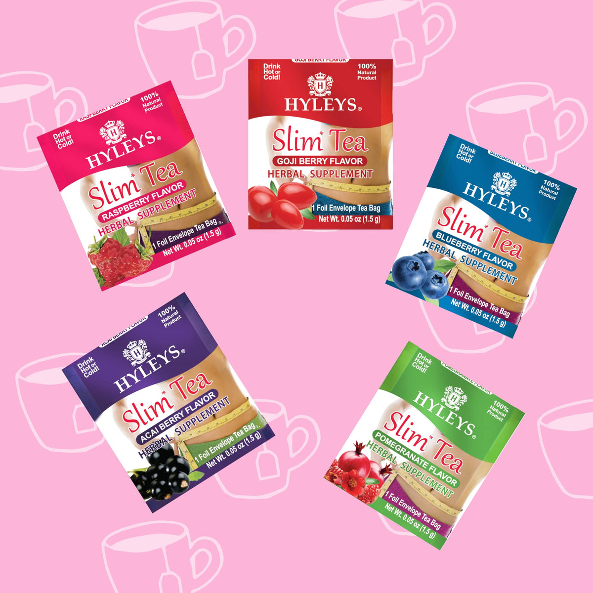 Hyleys Slim Tea tea bag close-up highlights quality and inviting aroma