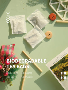 HYNTMYT biodegradable tea bags close-up in plant fiber.