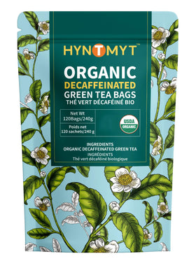 HYNTMYT decaf green tea bags packaging preserves freshness and aroma.