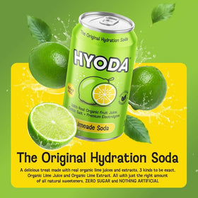 HYODA Limeade Soda can with sparkling bubbles and zero sugar.