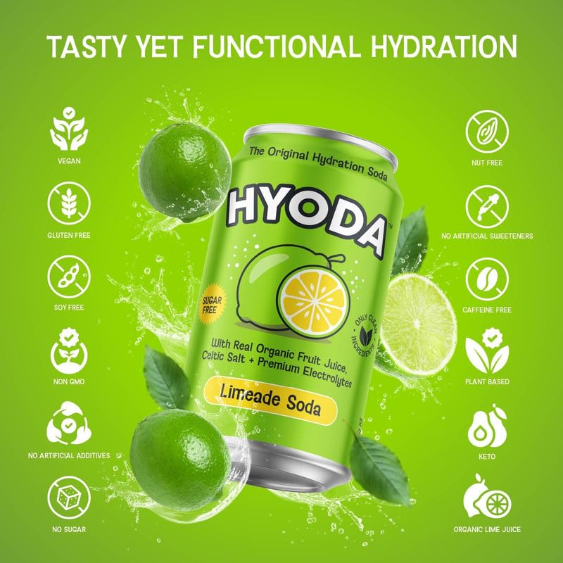 HYODA Limeade 12-pack packaging display for convenient hydration at home.