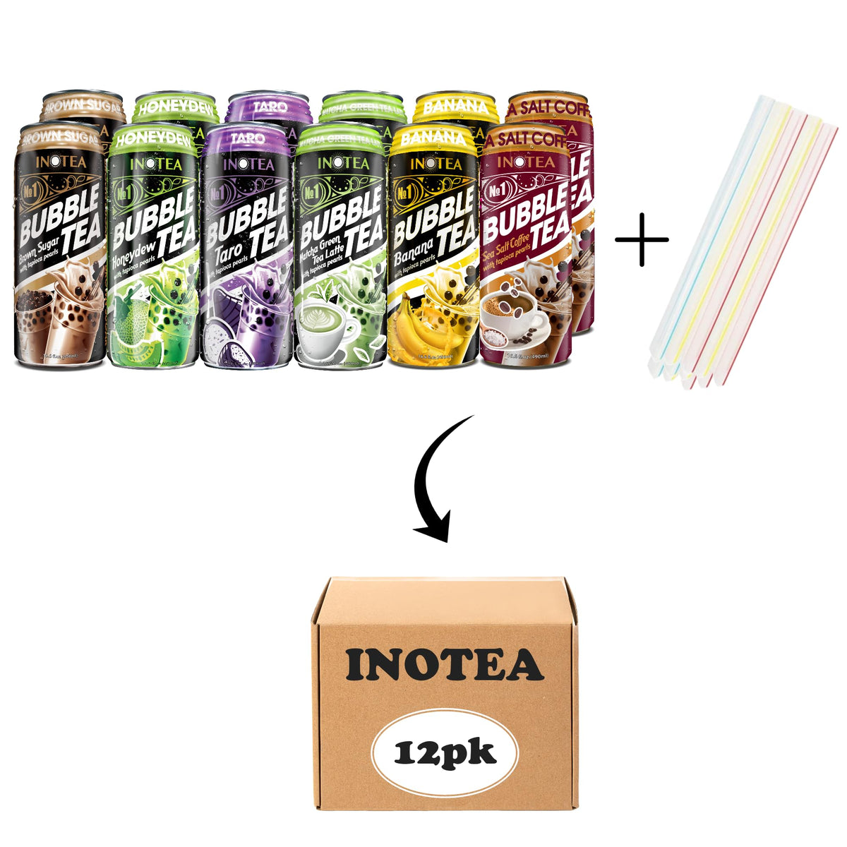 HYOJATEM INOTEA black milk tea can close-up shows rich flavor.