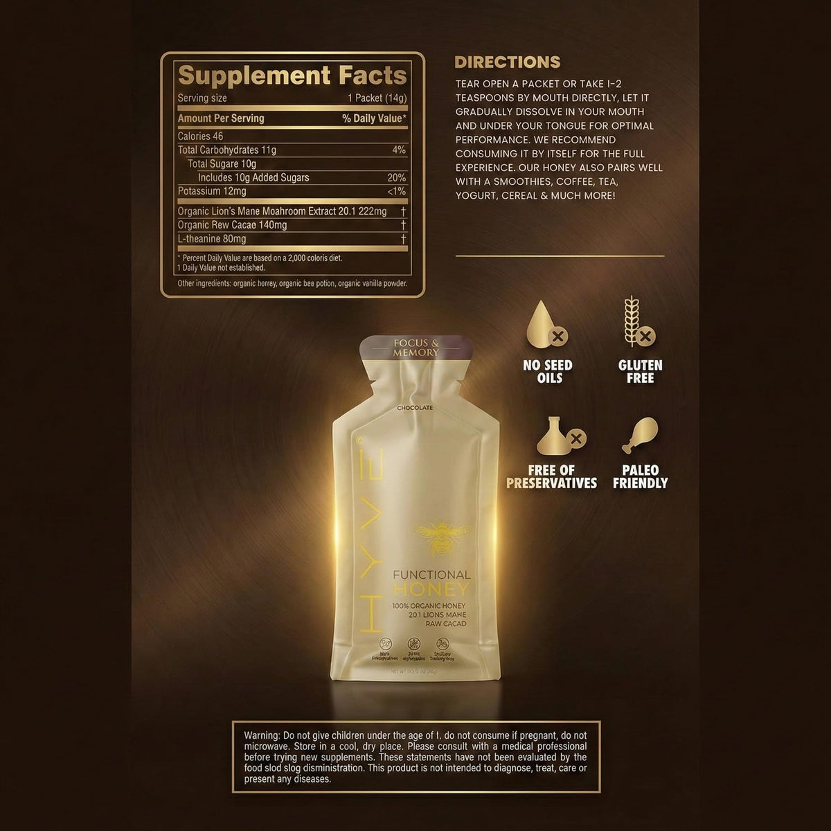 HYVE Mind Functional Honey stirred into coffee for a focused morning
