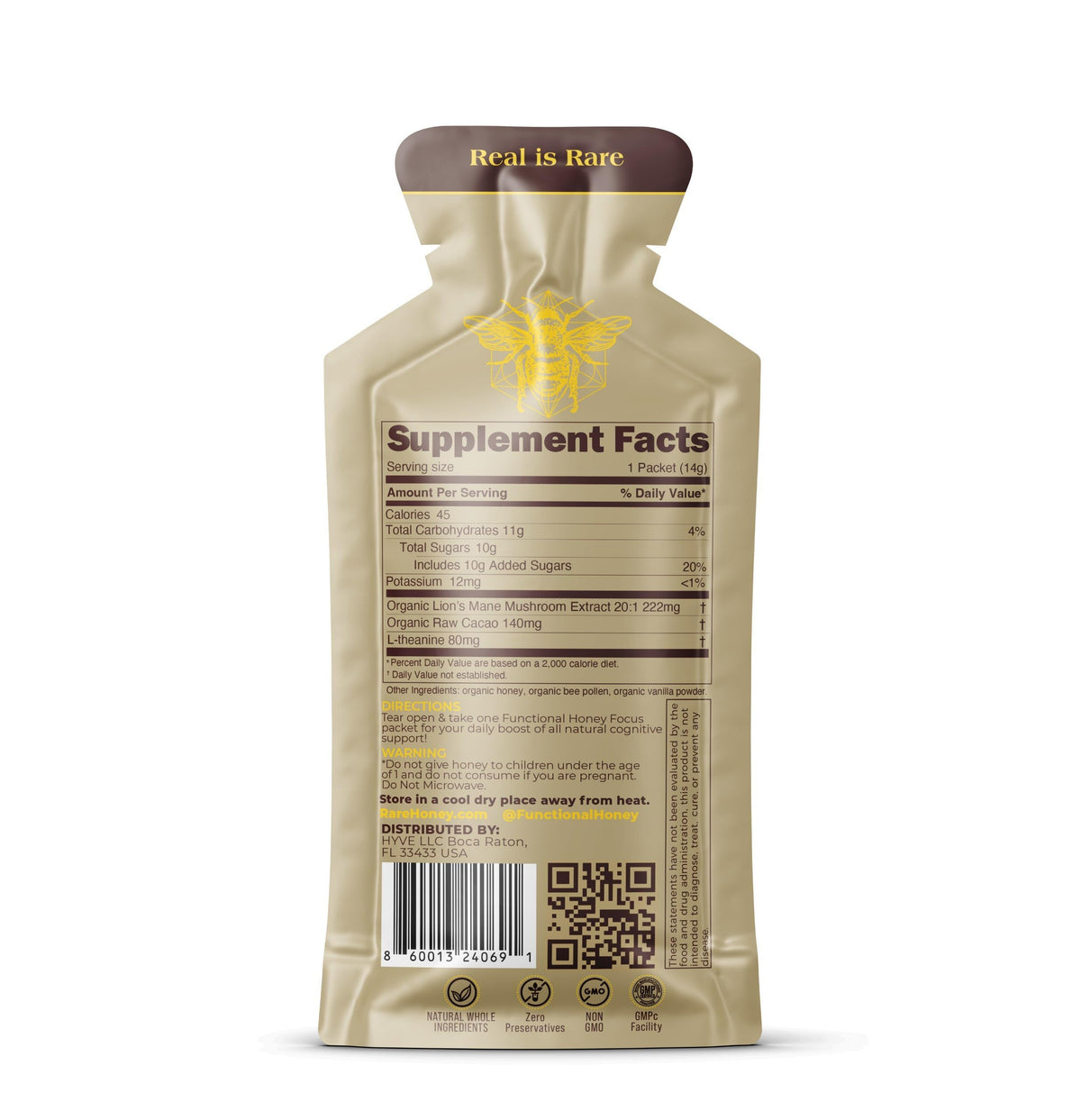 HYVE Mind Functional Honey single-serve packets for on-the-go support